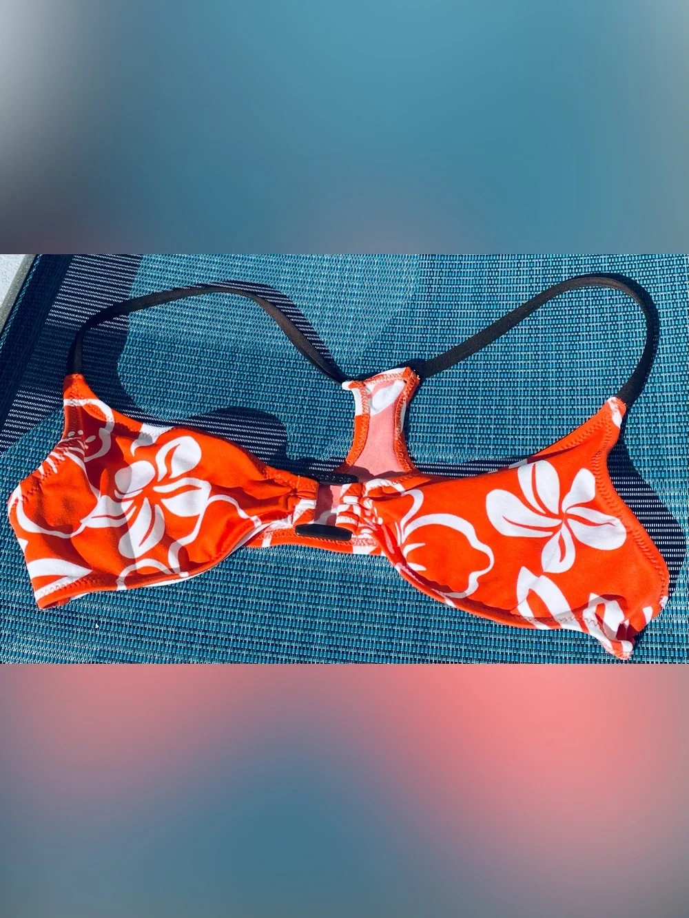 AXCELERATE SPEEDO ORANGE AND WHITE FLORAL RACERBACK UNDERWIRE BIKINI TOP